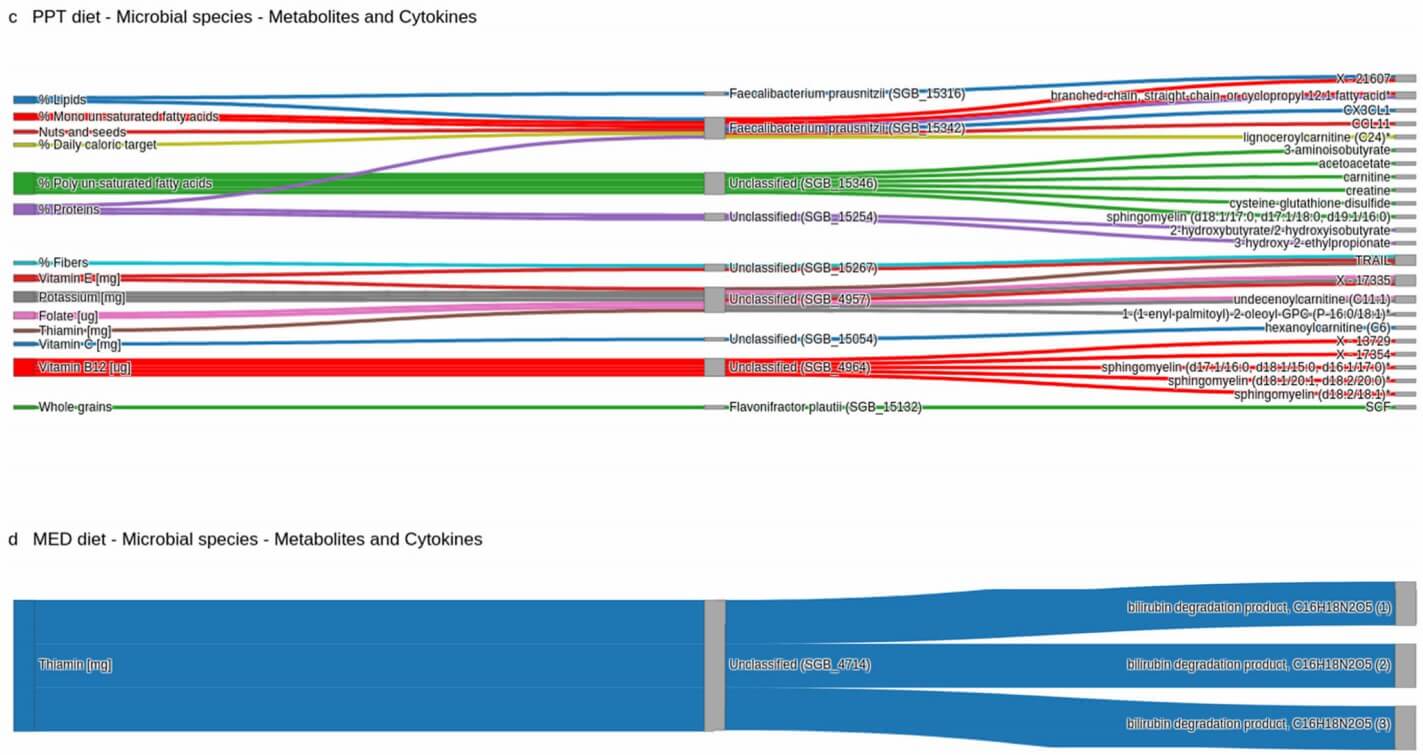 PPT vs MED diet: Microbes, metabolites & cytokines relationships.