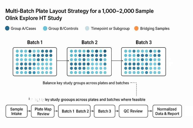 Olink Explore HT batch design with plate layout and bridging samples