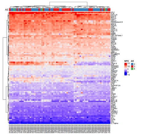 Heatmap of olink target 96 immuno-oncology protein.
